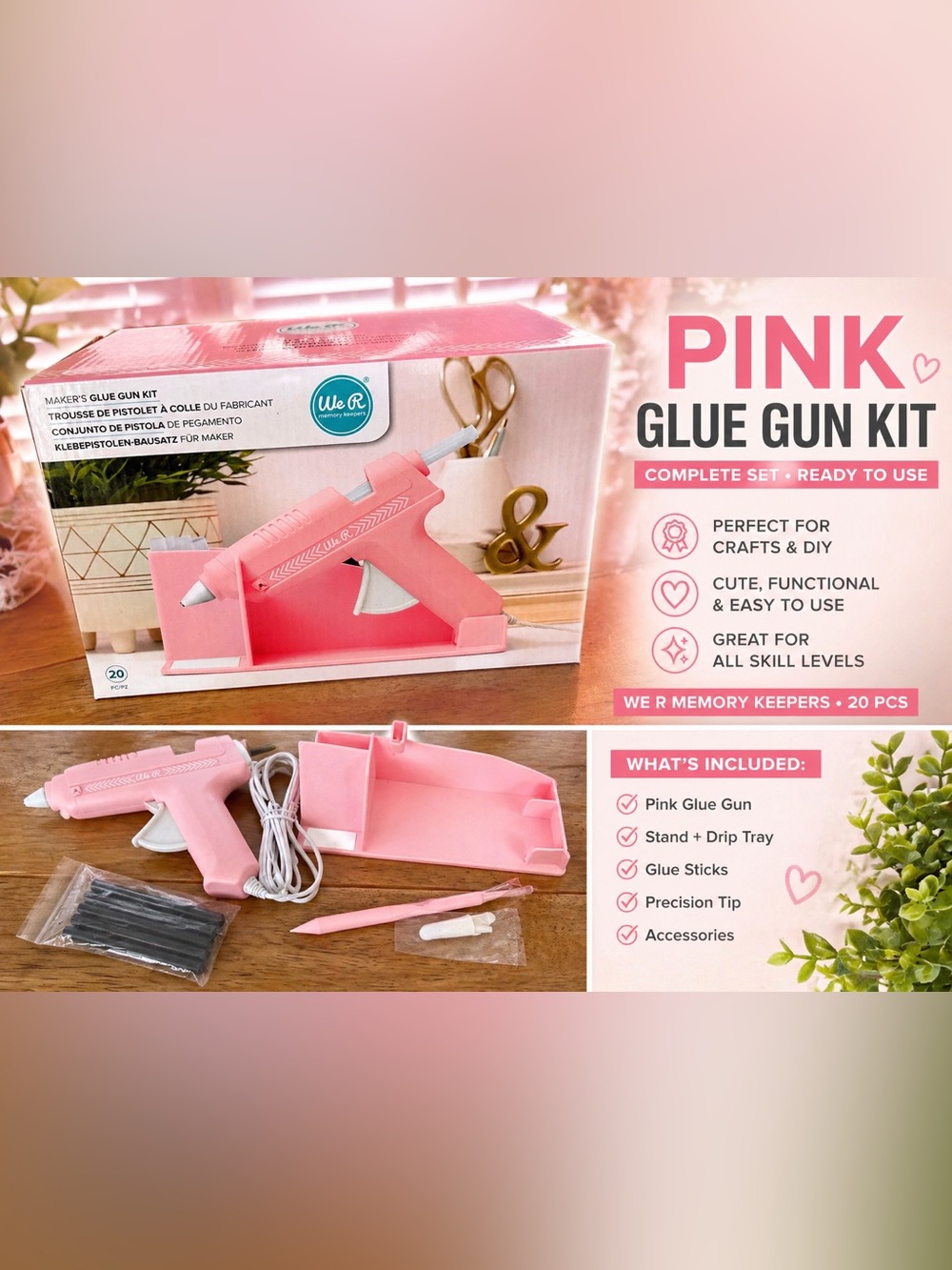 We R Memory Keepers Pink Glue Gun Kit Complete Craft Set 20pc